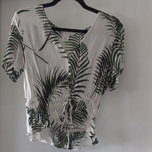 H&M Green Leaf Print V-Neck Blouse